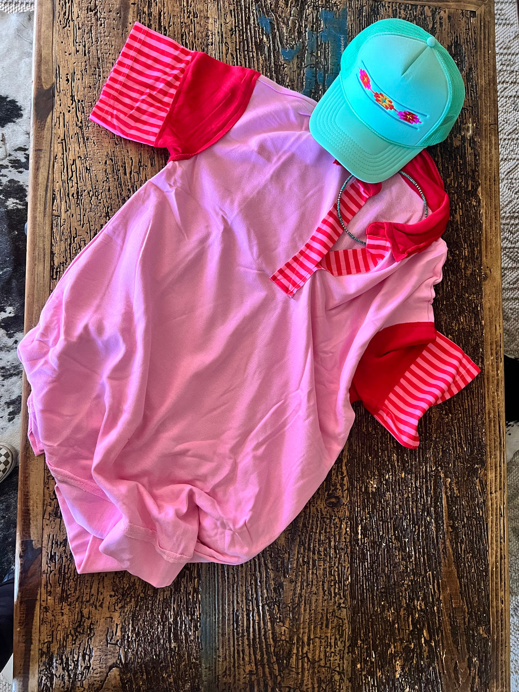 Pink stripped tee shirt dress