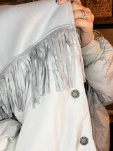 Load image into Gallery viewer, Grey fringe puffer jacket
